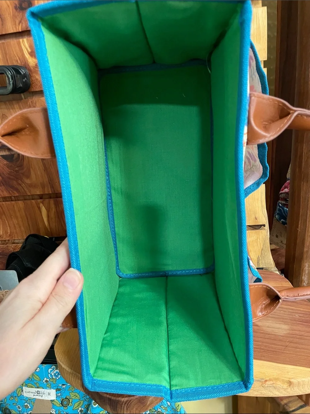 NATURAL LIFE Mimi Tote Floral Utility Tote Organizer Caddy - Teal Trim - Picture 16 of 16